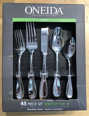 NEW ONEIDA Voss Everyday Flatware Set - Silver, Set of 45 Pieces