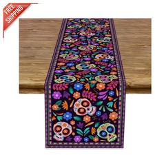 Rustic Cinco de Mayo Table Runner - Multi-Color Sugar Skull Design 13x120in