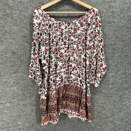 Blusa Simply Emma Mujer 3X Plus Blanca Floral Borlas Manga 3/4 Rayón Informal - Imagen 2 de 7