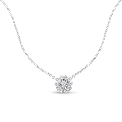 1/2 Carat Diamond Flower Pendant Necklace with Cable Chain in Sterling Silver - 第 2/6 張圖片