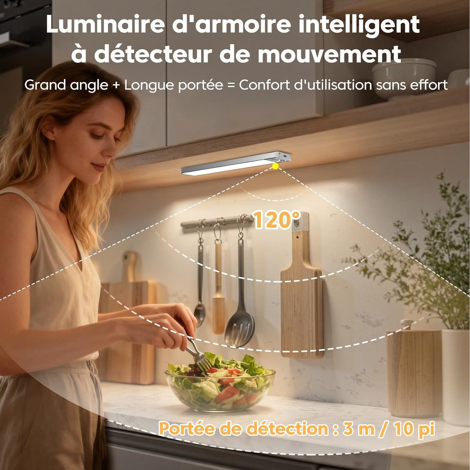 Lumière cuisine sous meuble pour éclairage de plan de travail 3x