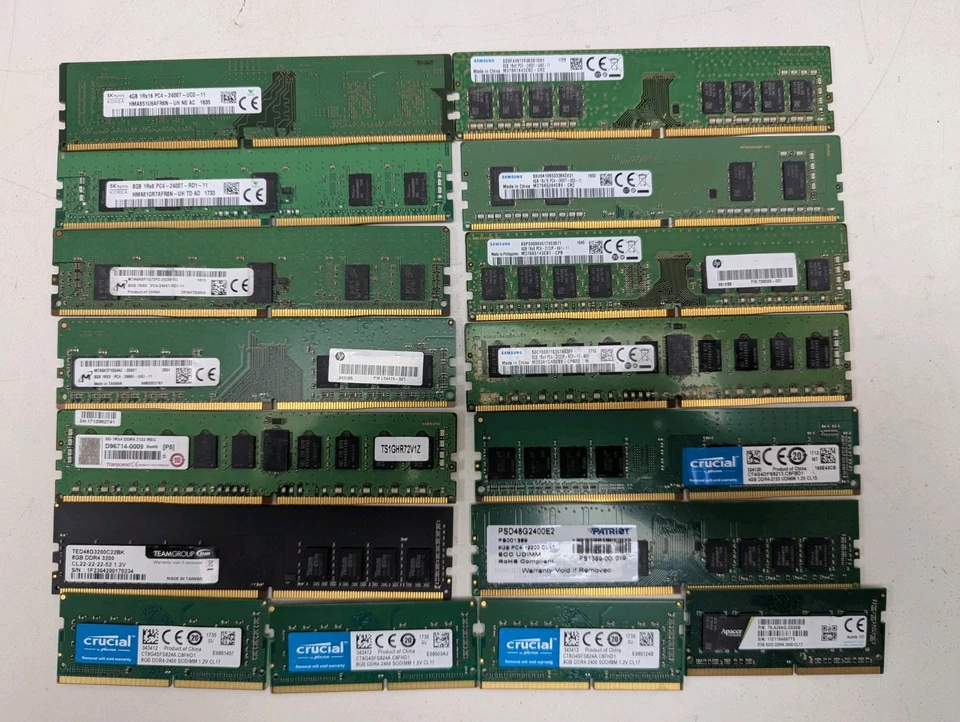 Mixed lot of 16 Samsung/SK Hynix/Micron/Crucial 8GB and 4GB DDR4 - Image 1 of 1