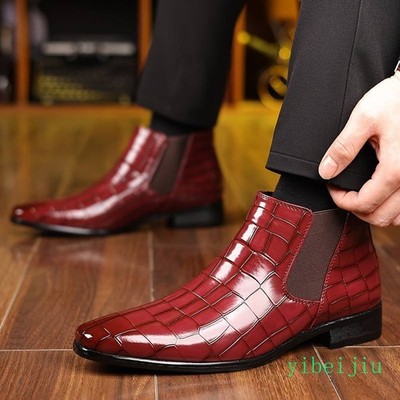 Men's Chelsea Ankle Short Boots Leather Dress Shoes Alligator Crocodile  Pattern | eBay