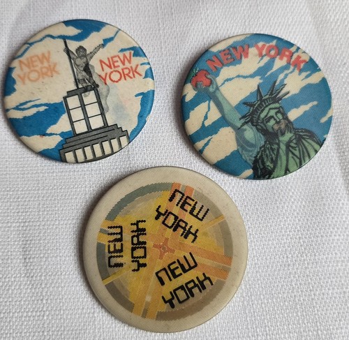 Conjunto de botones lenticulares pinback de colección de Nueva York estatua Liberty Empire State Deco