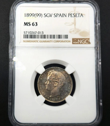 1 Peseta 1899 SGV Head of King Alfonso XIII 3rd Portrait Spain MS 63 NGC Silver