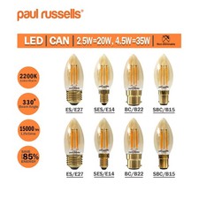 LED Filament  Candle 2.5W 4.5W Amber BC ES SES SBC 1/6/10 Pack
