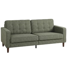 HOMCOM 3 Seater Sofa with Button Tufting Wood Legs, Green
