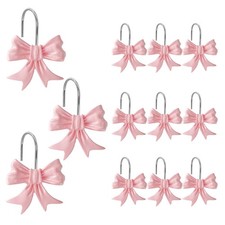 12 PCS Pink Bow Knot Shower Curtain Hooks Modern Rust Resistant Hangers Ring