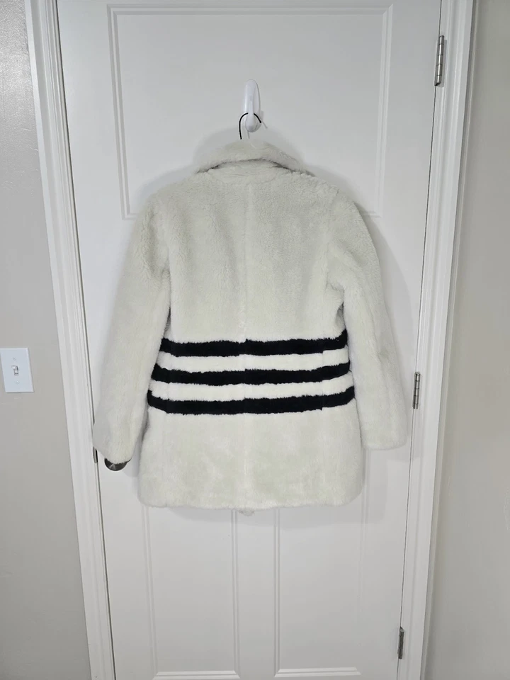 J. Abrigo Crew The Teddy a Rayas Felpa Polar Crema Azul Marino Para Mujer XS NUEVO CON ETIQUETAS Foto 4 de 4
