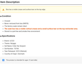 LEGO 70749 Ninjago Unused NRFB Enter the Serpent Temple Retired Set Sealed Japan