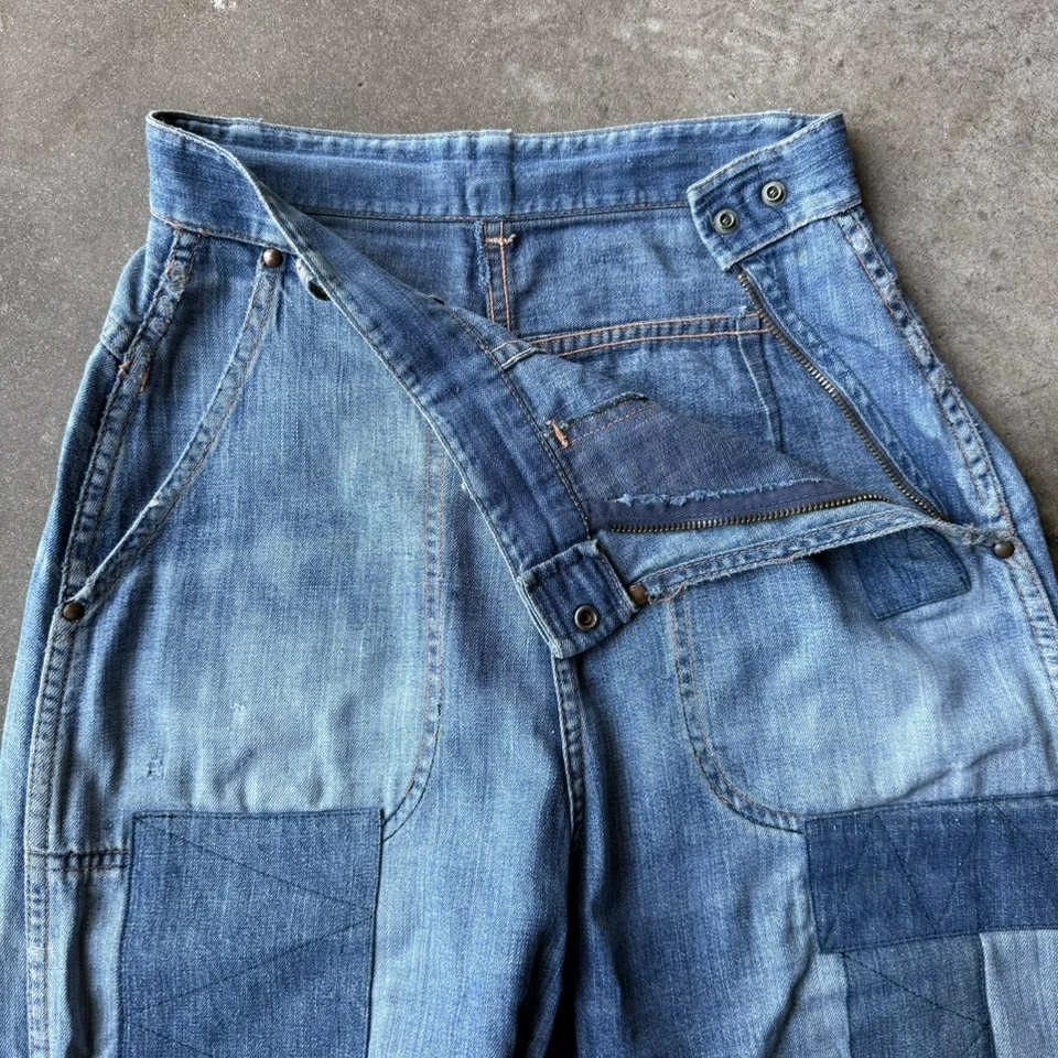Pantalones de mezclilla con cremallera lateral remendados XS 24 25 de los años 50 Foto 3 de 4