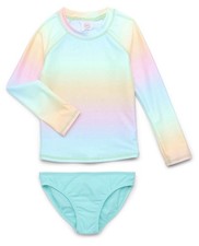 Wonder Nation Girls Rash Guard 2-Piece Swimsuit Set UPF 50 2-Piece,Size XS 4/5