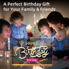 12"X8" Dry Erase Board with LED Light, Neon Doodle Glow Memo Board, Magic Mes...