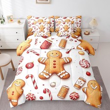 Christmas Theme 7 Piece Bedding Set King Size Xmas Gingerbread Man Comforter ...