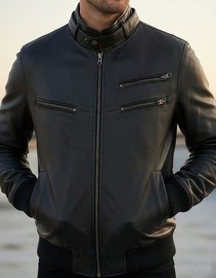 Nur 50% Rabatt! Bomberjacke Herren 100% echtes Lammleder - Slim Fit