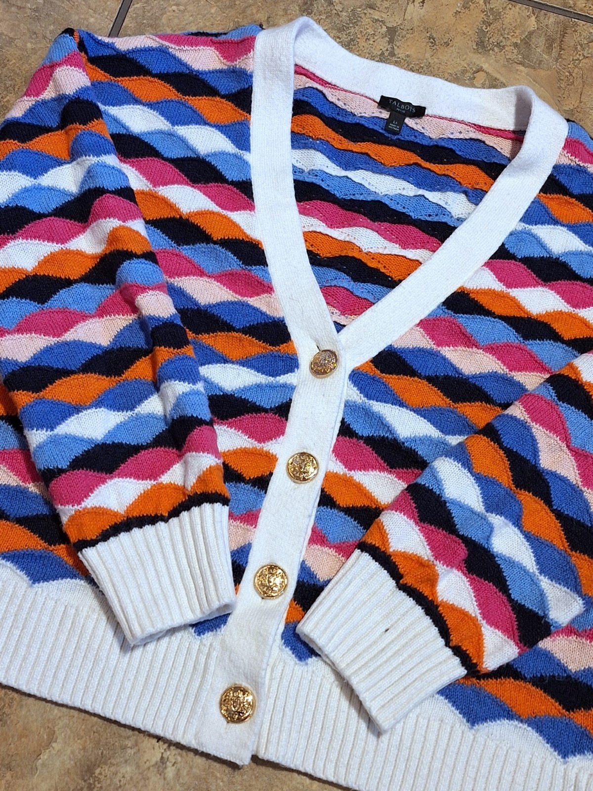 'Talbots' multi-colored wave pattern button-down … - image 2