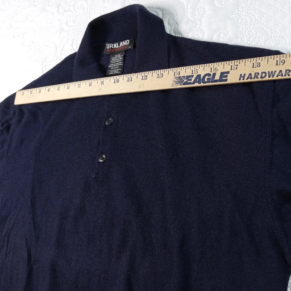 Kirkland Signature Extra Fine Merino Wool Polo Sweater Mens XL Navy Soft EUC - Image 3 of 4