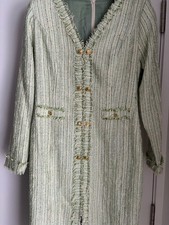 Self Portrait Boucle Style Green And White Dress, Size 10,  Gold Buttons