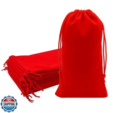 Mandala Crafts 4x10 Red Velvet Drawstring Bags - 50 Long Velvet Drawstring Po