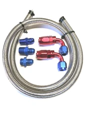6AN STEEL BRAIDED FUEL LINE FOR EDELBROCK SINGLE FEED CARBURETOR RED/BLUE ENDS