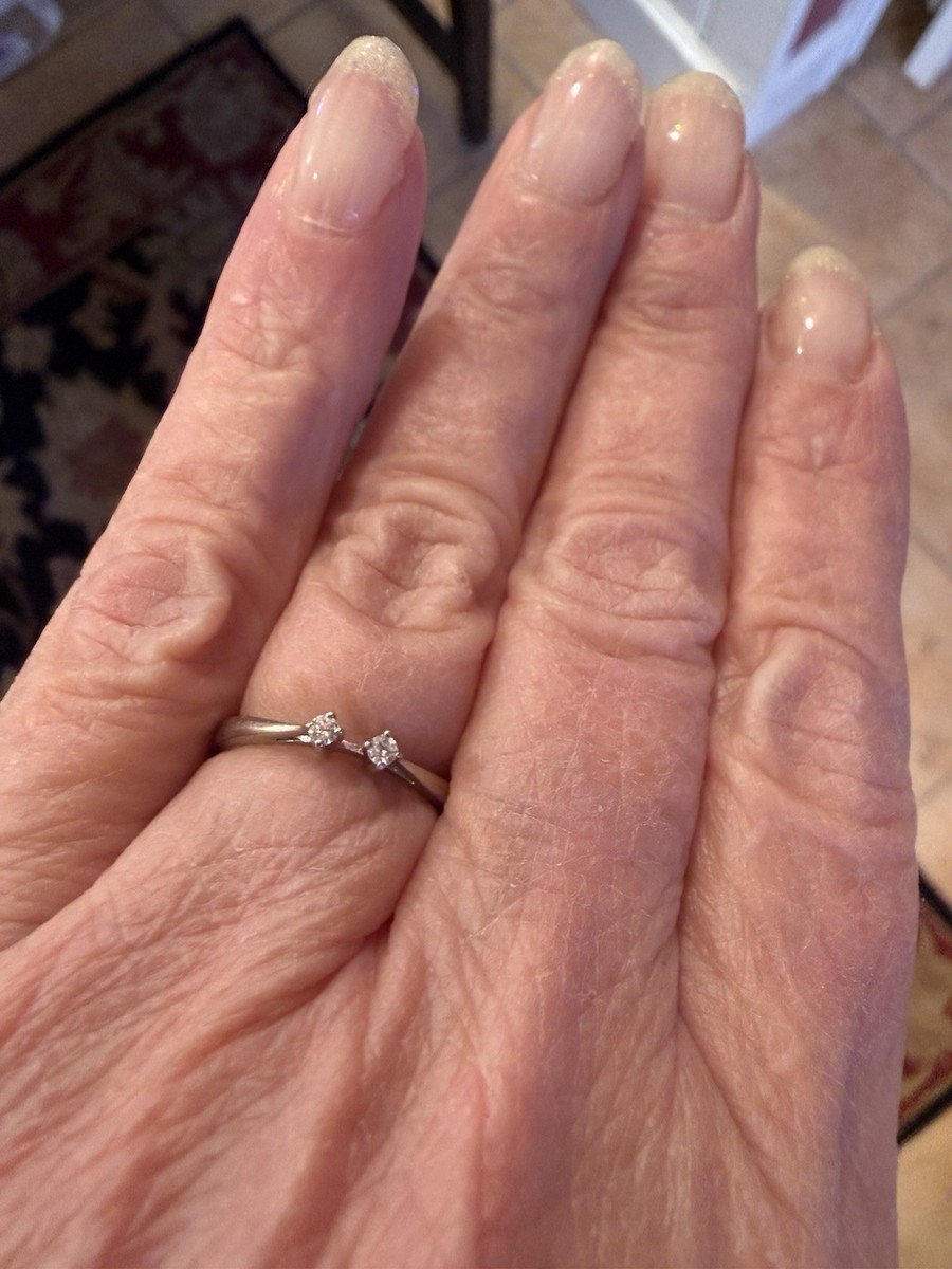 14K Minimalist Stackable 2 Diamonds Ring View 2