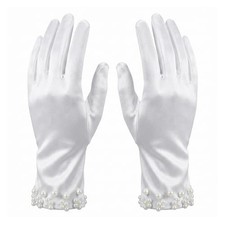 Elegant Satin Gloves Tea Party Gloves Wrist Pearl Dress Glove Women's Pearl