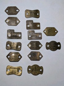 Lot 14 1930s Antique Brass Pennsylvania Dog License Tag Various Counties 