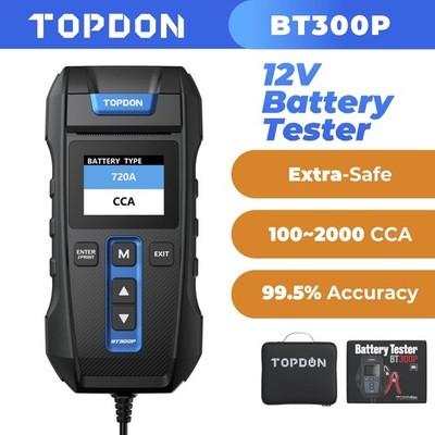 2026 TOPDON BT300P 12V Digital Battery Tester Built-In Printer Per Car Truck 