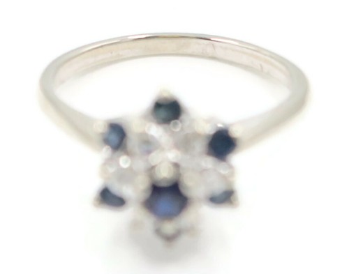 Estate 0.32 ctw Round Blue Sapphire & 0.18 ctw Diamond 14K White Gold Tulip Ring - Picture 17 of 21