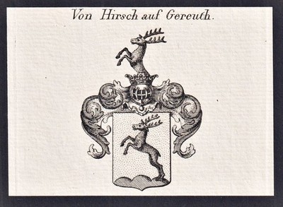 Hirsch auf Gereuth - Wappen coat of arms Heraldik Genealogie Kupferstich 1820