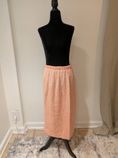 Vintage 1960s Handmade Womens Peach Boucle Tweed Skirt Medium Elastic Waist