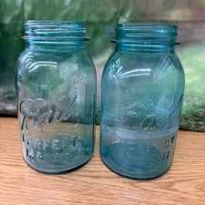 No 0 and 3 Vintage Ball Perfect Mason Blue Glass Jars Rustic Farmhouse Jars