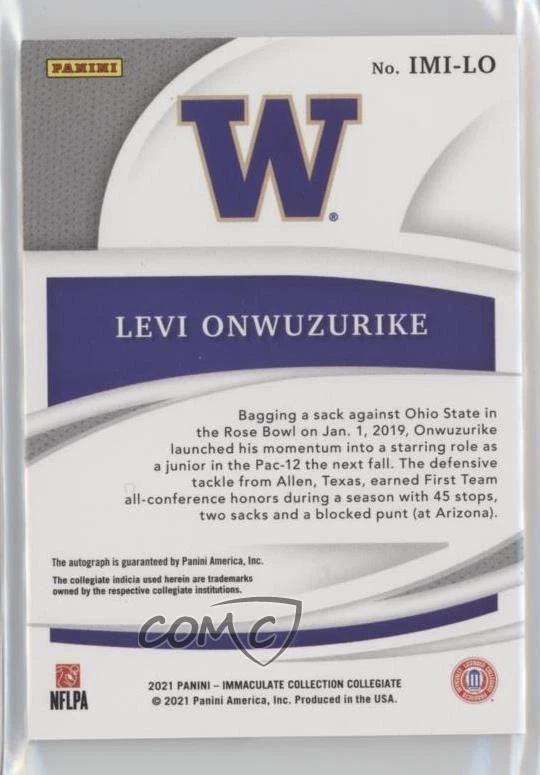 2021 Immaculate Collegiate Introductions Ruby /25 Levi Onwuzurike Rookie Auto RC - Image 2 of 2
