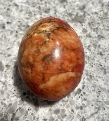 1970s Vintage Marble Stone Egg Alabaster Orange/Red Marble Egg,2.5 