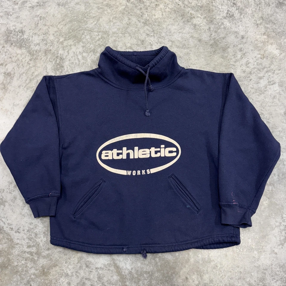 Athletic Works 套衫运动衫女式小号海军蓝模拟领复古 90 年代 — 第 2/4 张图片