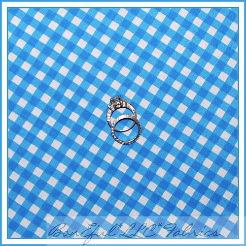 BonEful Fabric Cotton Quilt Aqua Teal Blue White Gingham Check Stripe LAST SCRAP