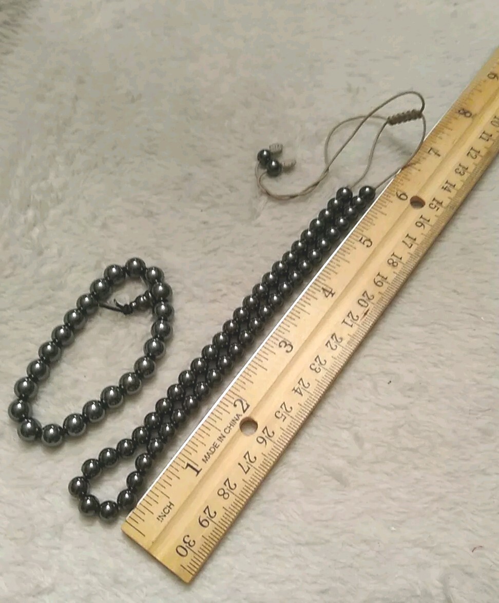 Real HEMATITE Stone Bead Adjustable Necklace AND … - image 4