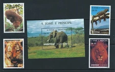 Sao Tome & E Principe Sc 1237-41 Ss Greenpeace 25th Anniversary; Potto, Iguana