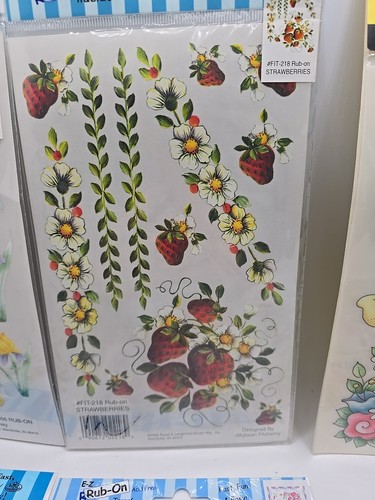 Lotto 6 Strofinacci Assortiti Trasferimenti Fiori Rose Cesto Fragole - Foto 6 di 7