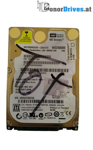 Western Digital  - WD2500BEVS-22UST0 - 250 GB- SATA - PCB 2060-701499-000 Rev.A*