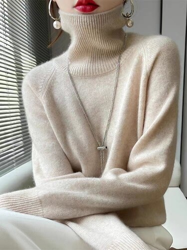 100% Pure Cashmere Sweater Women High Neck Knitted Loose Sweater Pullover Warm - Bild 26 von 29