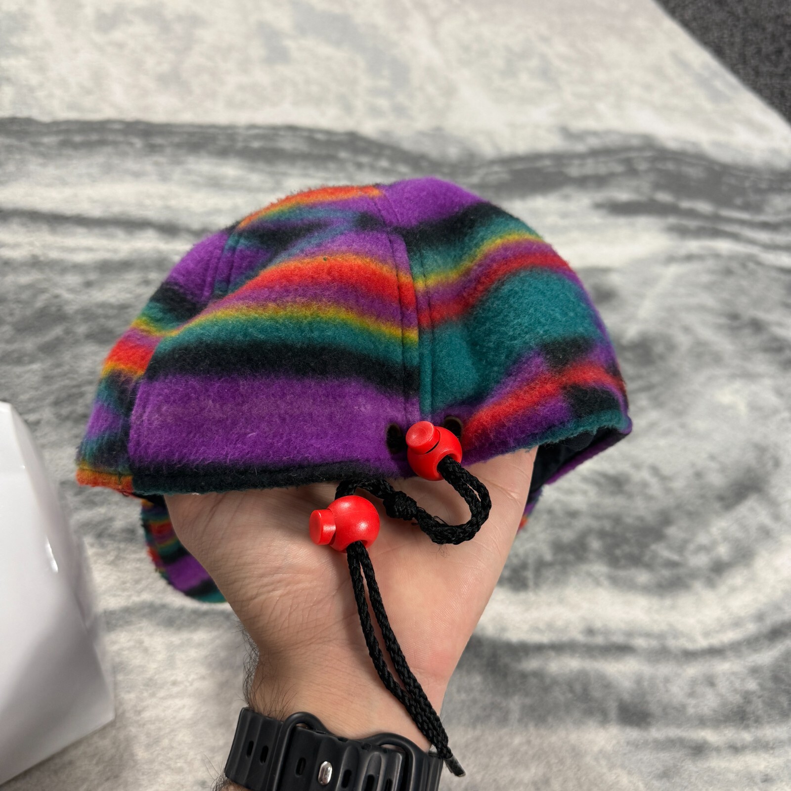 Vintage Montchavin Les Coches 90s Colourful Ski Drawstring 5-Panel Fleece Cap image 8