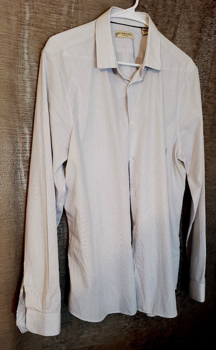 Burberry London Mens L/slv Shirt 16 1/2-42 White black fine