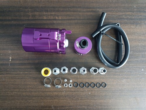 Oil Catch Can Kit Universal Aluminum Reservoir Tank with Breather Filter Purple - Picture 6 of 12