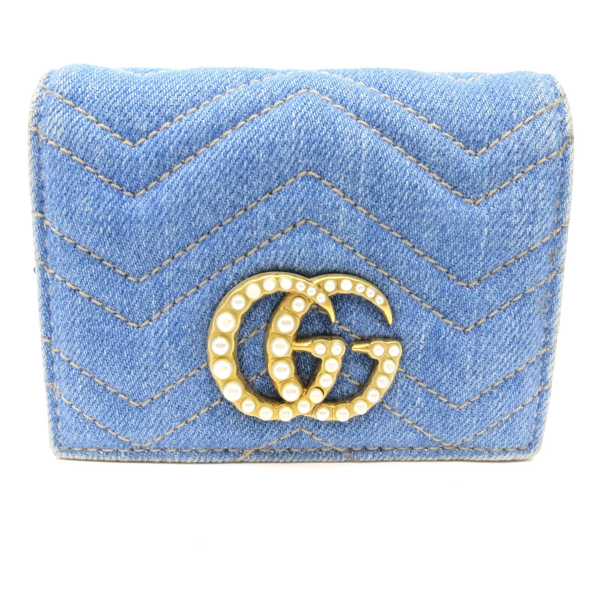 Authentic GUCCI Zippy Coin Purse Marmont Denim Wallet Blue Denim