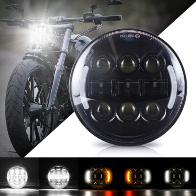 5-3/4'' 5.75'' Inch Round LED Headlight Blinker DRL Hi/Lo Beam Motorcycle Black