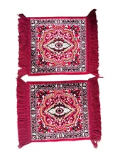 BEAUTIFUL Set of 2 Vintage Eastern Indian Hand Sewn Mats Rugs Home Prayer Decor
