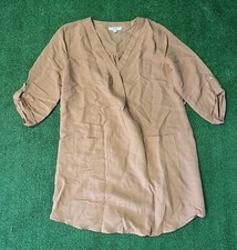 Women’s peach linen dress with pockets and 3/4 sleeves size M