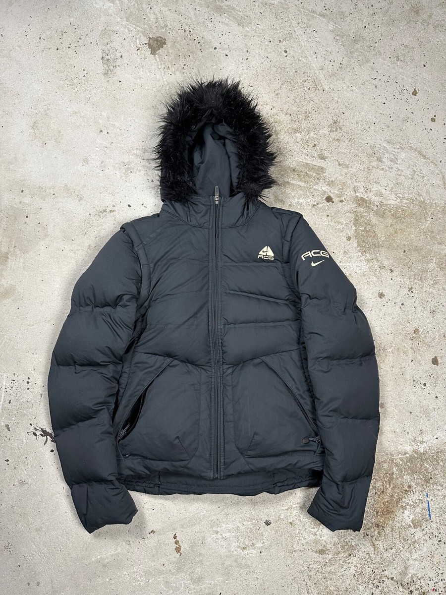 ジャケット・アウター NIKE ACG y2k puffer jacket Vintage Y2K Nike ACG Black Faux Fuf Puffer Jacket Down Rare
