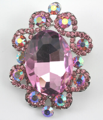 Pink Fancy Austrian Rhinestone Crystal Bouquet Bridal Wedding Brooch Pin